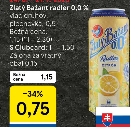 Zlatý Bažant radler 0,0 % plechovka