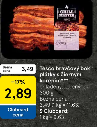 Tesco bravčový bok plátky s čiernym korením