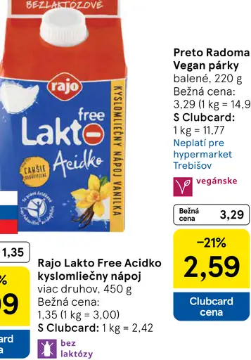 Rajo Lakto Free Acidko kyslomliečny nápoj vanilka