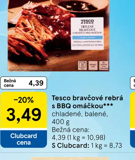 Tesco bravčové rebrá s BBQ omáčkou