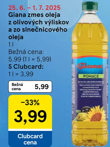 Giana zmes oleja z olivových výliskov a zo slnečnicového oleja