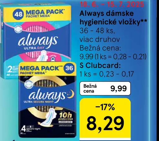 Always Dámske hygienické vložky