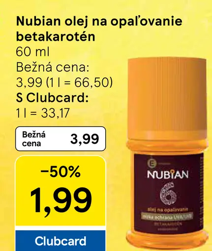 Nubian olej na opaľovanie betakarotén
