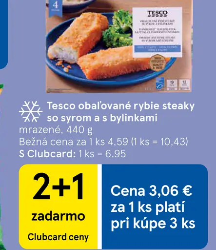 Tesco obaľované rybie steaky so syrom a s bylinkami
