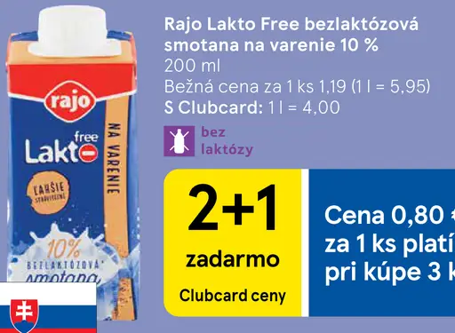 Rajo Lakto Free trvanlivá smotana na varenie