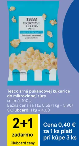 Tesco zrná pukancovej kukurice do mikrovlnnej rúry