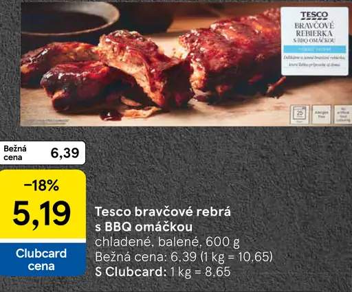 Tesco bravčové rebrá s BBQ omáčkou