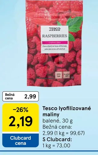 Tesco lyofilizované maliny