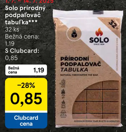 Solo prírodný podpaľovač tabuľka