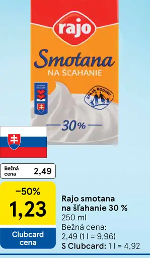 Rajo Smotana na šľahanie 30 %