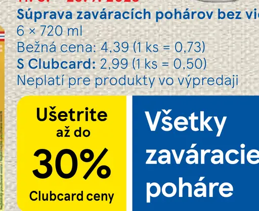 Súprava zaváracích pohárov bez viečok