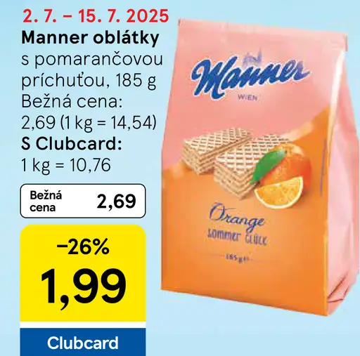 Manner oblátky s pomarančovou príchuťou