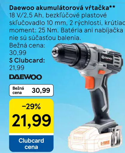Daewoo akumulátorová vŕtačka