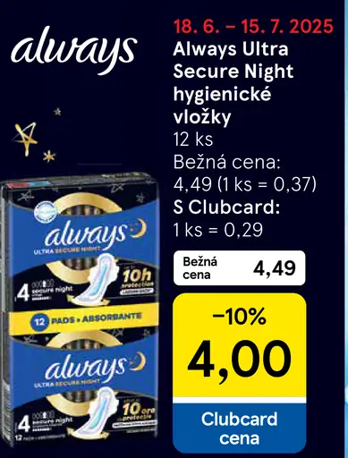 Always Ultra Secure Night hygienické vložky