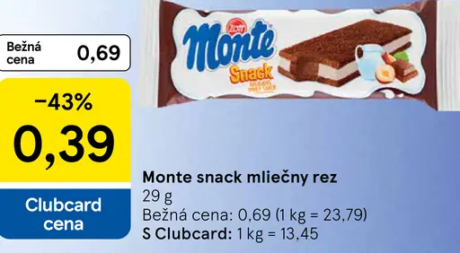 Monte snack mliečny rez