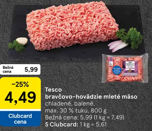 Tesco bravčovo-hovädzie mleté mäso