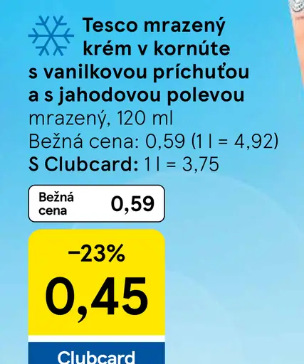 Tesco mrazený krém s vanilkovou príchuťou a jahodovou polevou