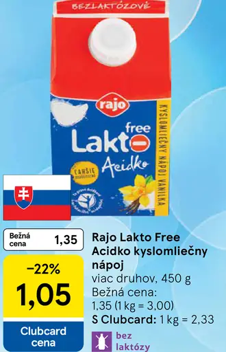 Rajo Lakto Free Acidko kyslomliečny nápoj vanilka