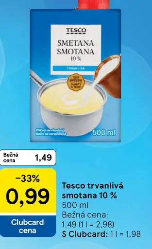 Tesco trvanlivá smotana 10%