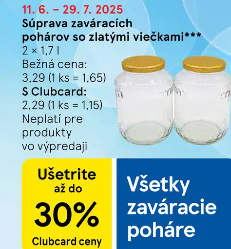 Súprava zaváracích pohárov so zlatými viečkami