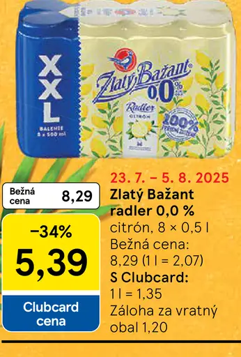 Zlatý Bažant Radler 0,0% citrón