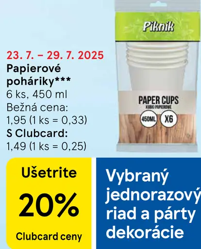 Piknik papierové poháriky