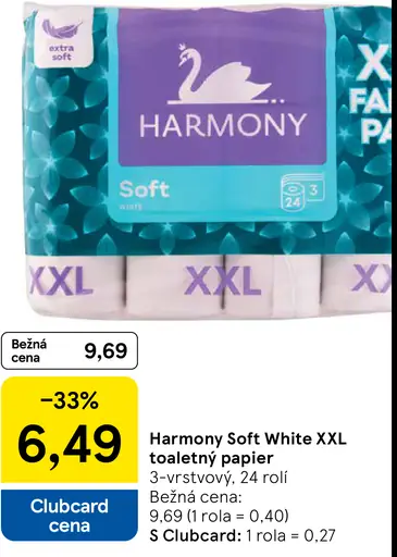 Harmony Soft White XXL toaletný papier 3 vrstvy