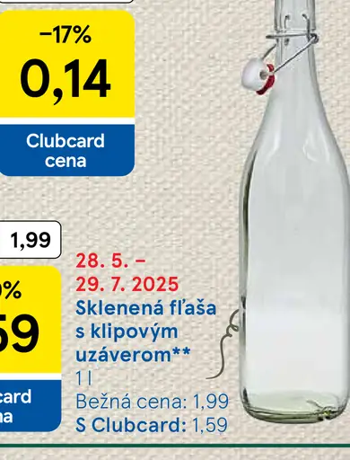 Sklenená fľaša s klipovým uzáverom