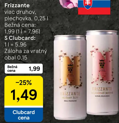 Frizzante nealkoholické víno plechovka