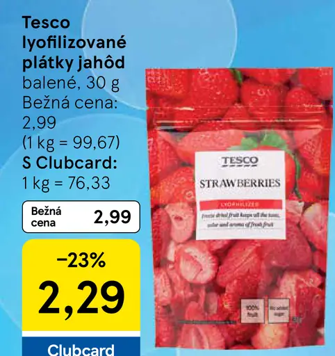 Tesco lyofilizované plátky jahôd