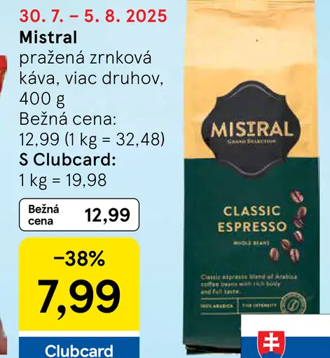 Mistral pražená zrnková káva
