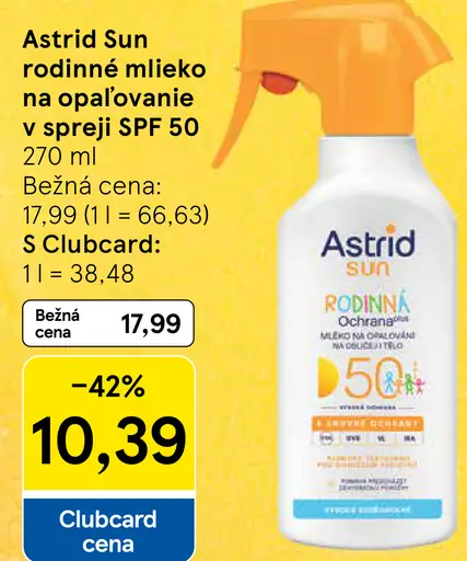 Astrid Sun rodinné mlieko na opaľovanie v spreji SPF 50