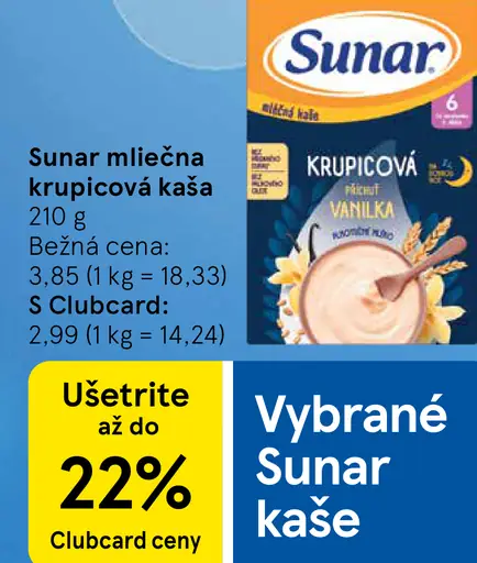 Sunar dojčenská mliečna krupicová kaša