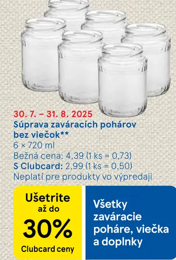 Súprava zaváracích pohárov bez viečok
