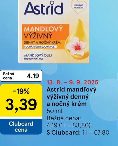 Astrid Mandľový výživný denný a nočný krém
