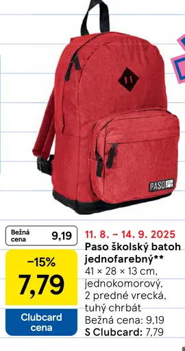 Paso školský batoh jednofarebný