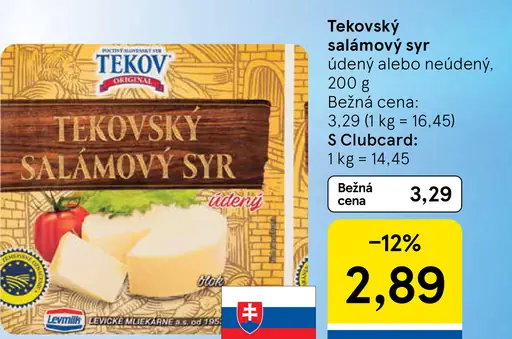 Tekovský salámový syr údený alebo neúdený