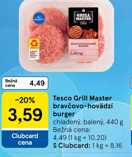 Tesco Grill Master bravčovo-hovädzí burger