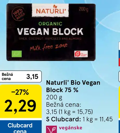 Naturli' Bio Vegan Block 75 %