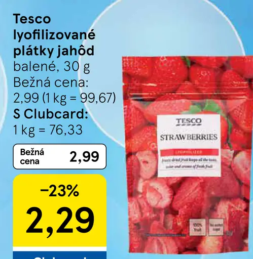 Tesco lyofilizované plátky jahôd