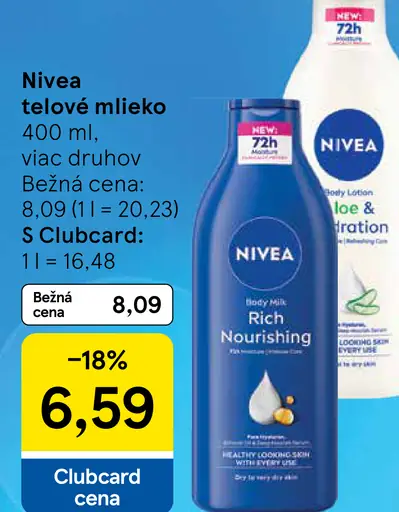 Nivea telové mlieko