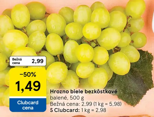 Hrozno biele bezjadierkové
