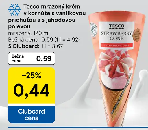 Tesco mrazený krém s vanilkovou príchuťou a jahodovou polevou