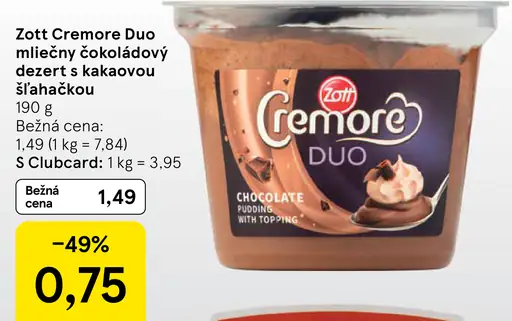 Zott Cremore Duo mliečny čokoládový dezert s kakaovou šľahačkou