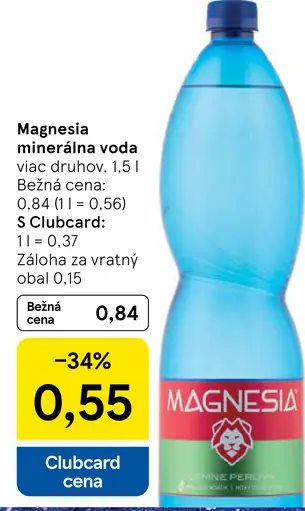 Magnesia Prírodná minerálna voda neperlivá