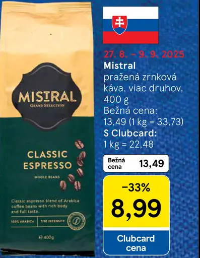 Mistral Classic Espresso pražená zrnková káva