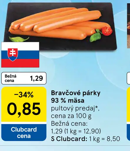 Bravčové párky 93 % mäsa