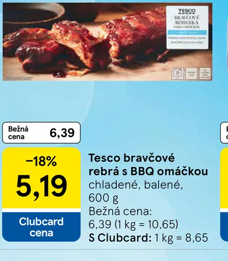 Tesco bravčové rebrá s BBQ omáčkou