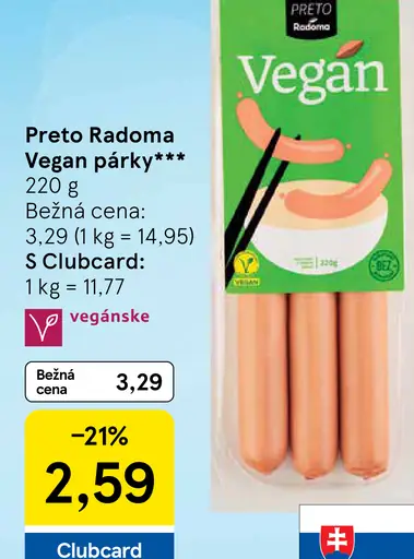 Preto Radoma Vegan párky