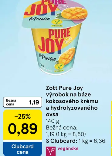 Zott Pure Joy Výrobok na báze kokosového krému a hydrolyzovaného ovsa